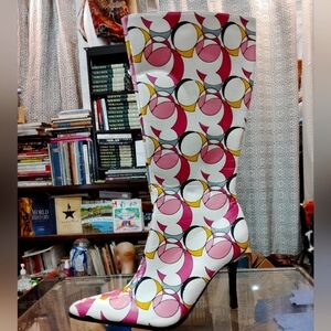 fee'fe high fashion pointed geometric crescent lune colorful long boots 7